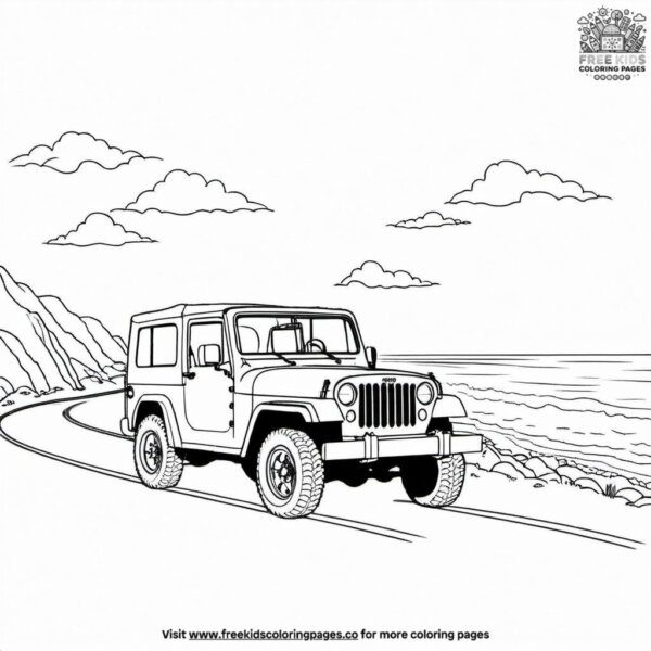 Jeep on a coastal road coloring pages