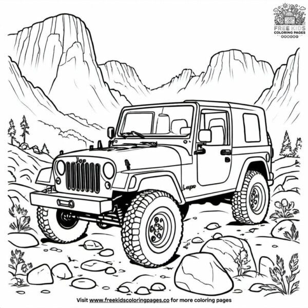 Jeep on a rocky terrain coloring pages