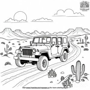 Jeep on the Desert Road Coloring Pages