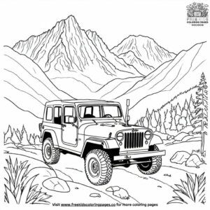 Jeep with Mountain Background Coloring Pages