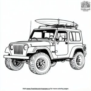 Jeep with Surfboard on Roof Coloring Pages