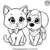 Kawaii Cat And Dog Coloring Pages