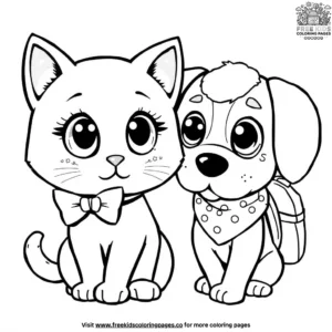 Kawaii Cat And Dog Coloring Pages