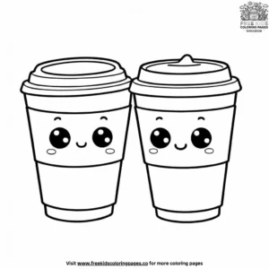 Kawaii coffee cups coloring pages