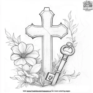 Key and cross coloring pages