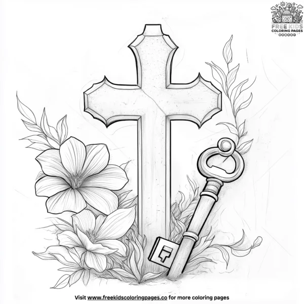 Key and cross coloring pages