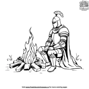 Knight with a Campfire Coloring Pages