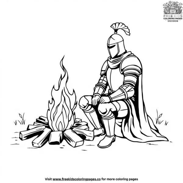 Knight with a campfire coloring pages