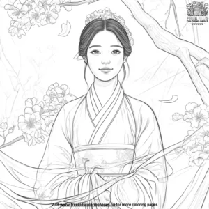 Korean princess in a hanbok coloring pages