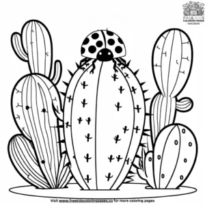 Ladybug on a Cactus Coloring Pages