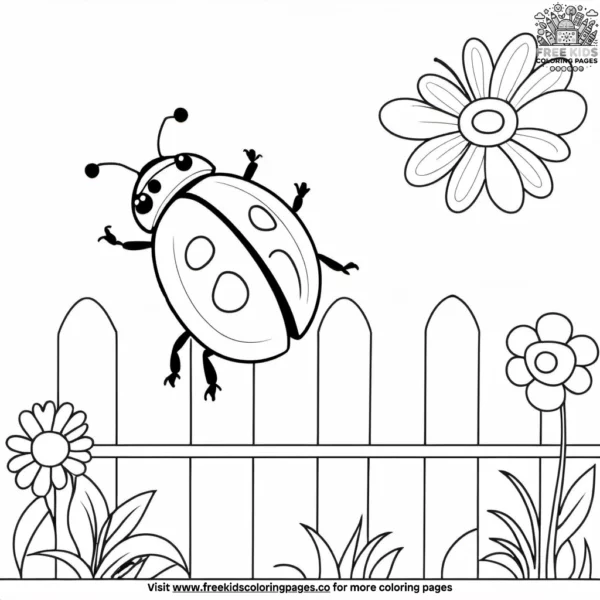 Ladybug on a fence coloring pages