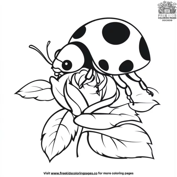 Ladybug on a rose coloring pages
