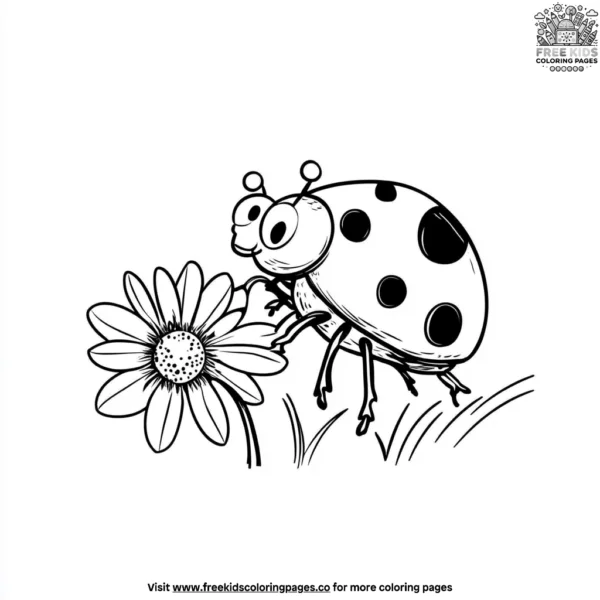 Ladybug on a sunflower coloring pages