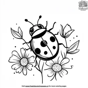 Ladybug with Flowers Coloring Pages