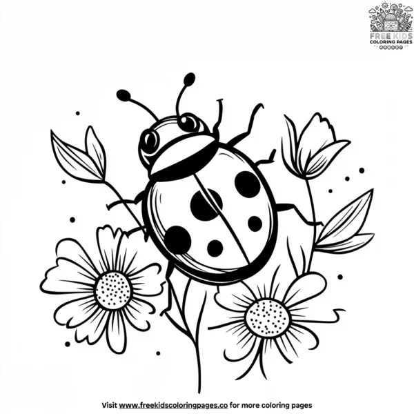 Ladybug with flowers coloring pages