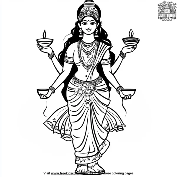 Lakshmi’s prosperity lanterns coloring pages