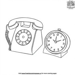 Landline phone with a clock coloring pages