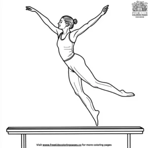 Leaping gymnast on a balance beam coloring pages