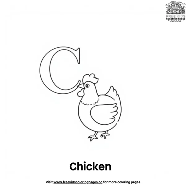 Letter c with chicken coloring pages