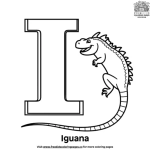 Letter i with iguana coloring pages