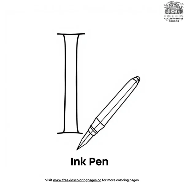 Letter i with ink pen coloring pages