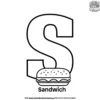 Letter S With Sandwich Coloring Pages