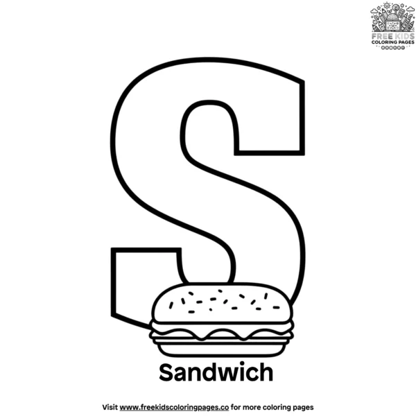 Letter s with sandwich coloring pages