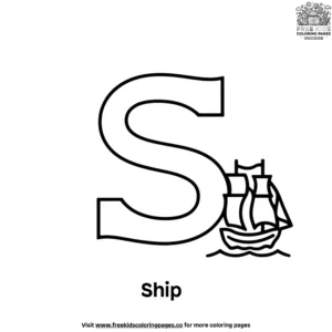 Letter S With Ship Coloring Pages