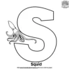 Letter S With Squid Coloring Pages