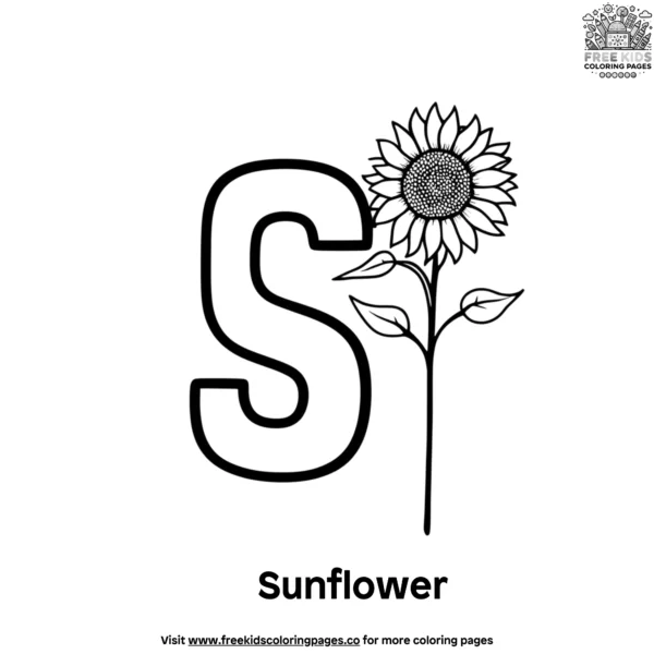 Letter s with sunflower coloring pages