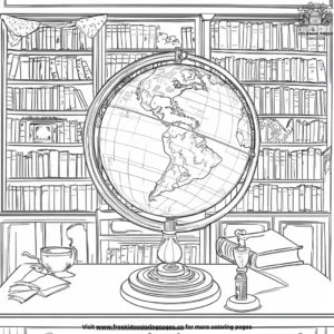 Library Globe Exploration Coloring Pages