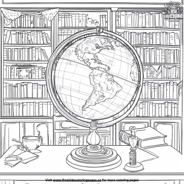 Library globe exploration coloring pages