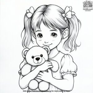 Little Girl with Teddy Bear Coloring Pages