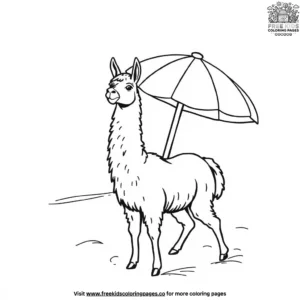 Llama At A Beach Coloring Pages