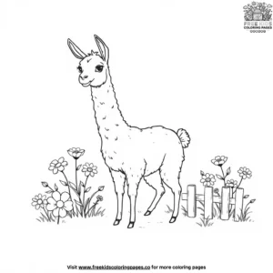 Llama In A Garden Coloring Pages