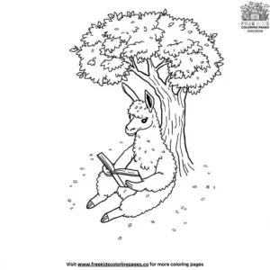 Llama With Book Coloring Pages