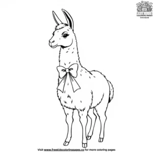 Llama With Bow Coloring Pages