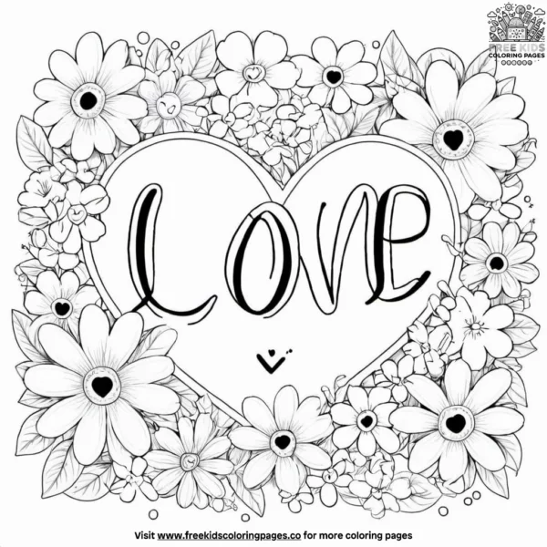 Love card with flowers coloring pages