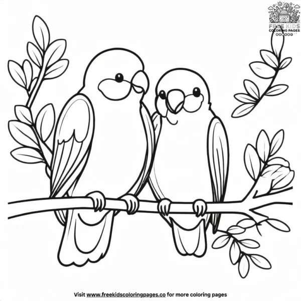 Lovebird on a branch coloring pages