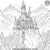 Misty Mountains with a Gothic Castle Coloring Pages