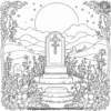 Moonlit Grave with Flowers Coloring Pages