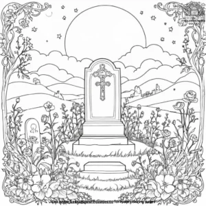 Moonlit grave with flowers coloring pages