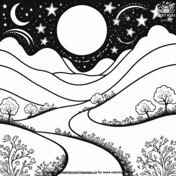 Moonlit path coloring pages