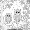 Moonlit Tree with Owls Coloring Pages