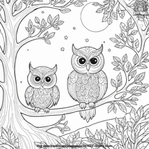 Moonlit tree with owls coloring pages