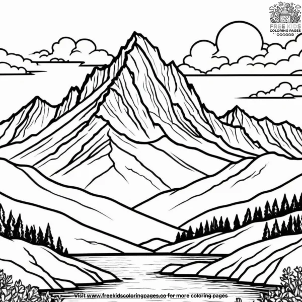 Mountain peak sunset coloring pages