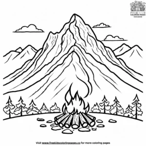 Mountain with a campfire coloring pages