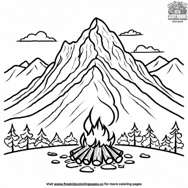 Mountain with a campfire coloring pages