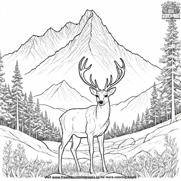 Mountain with a deer coloring pages