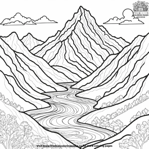 Mountain with a river coloring pages